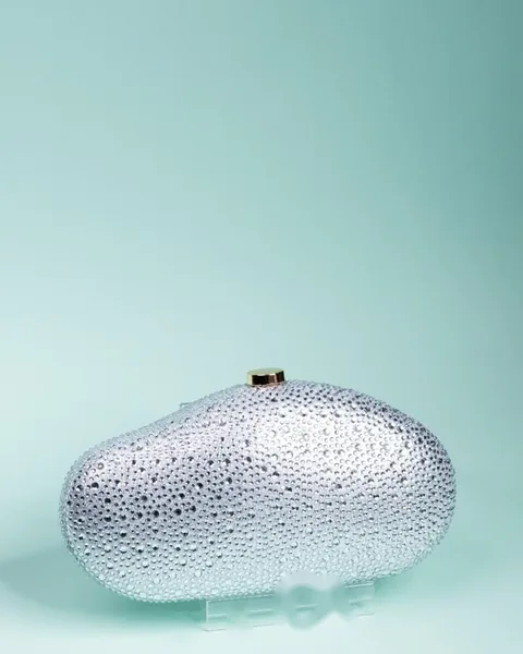 Crystal Oval Clutch, Silver