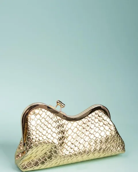 Woven Frame Clutch, Gold
