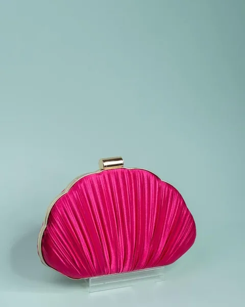 Pleated Satin Clutch, Fuchsia
