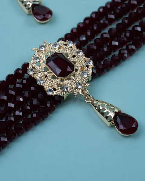 Bead Choker Set, Burgundy