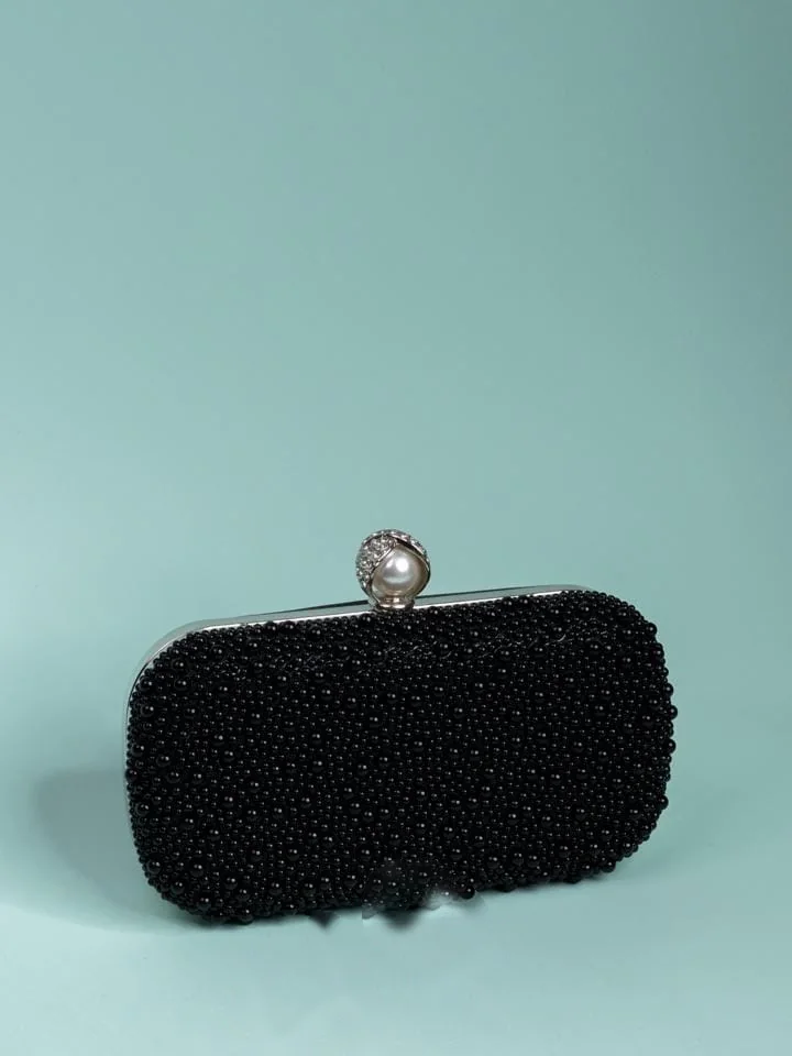 Beaded Box Clutch, Black