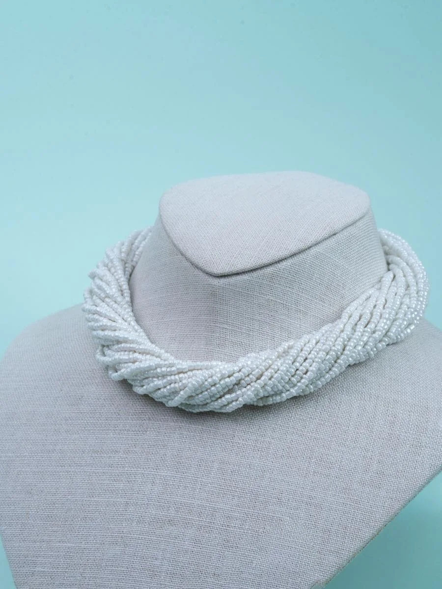Twisted Bead Necklace, White