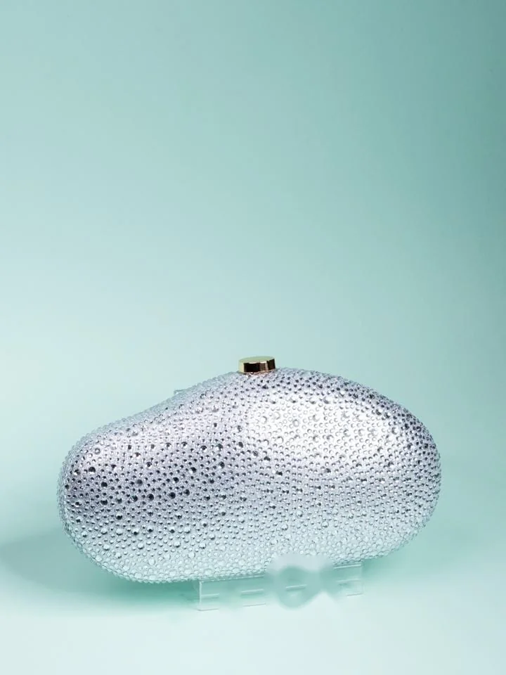 Crystal Oval Clutch, Silver