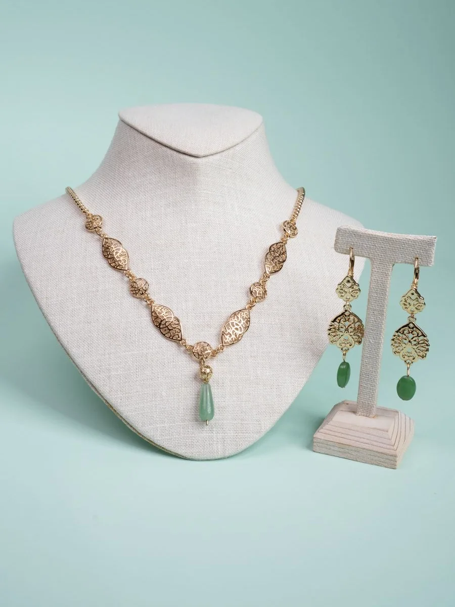 Filigree Pendant Set, Green Drops