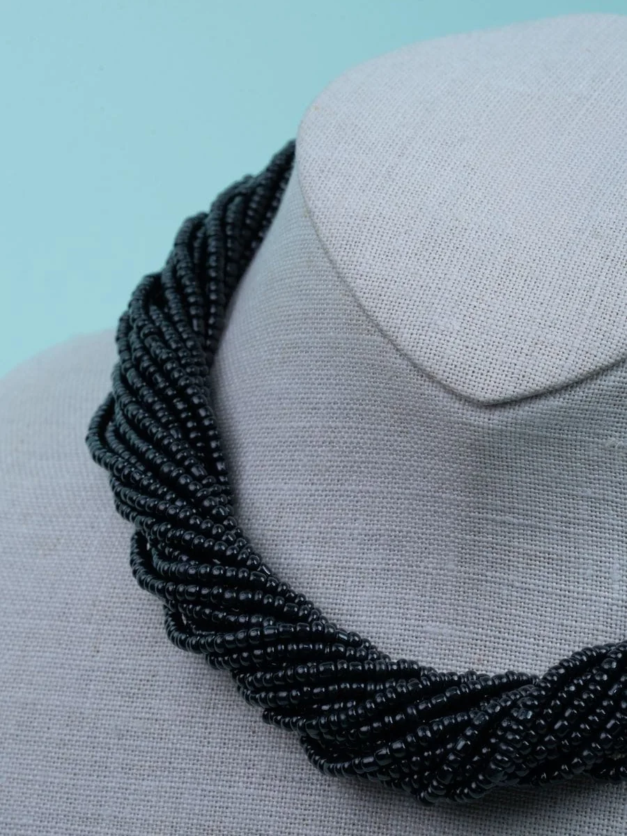 Twisted Bead Necklace, Black — 2