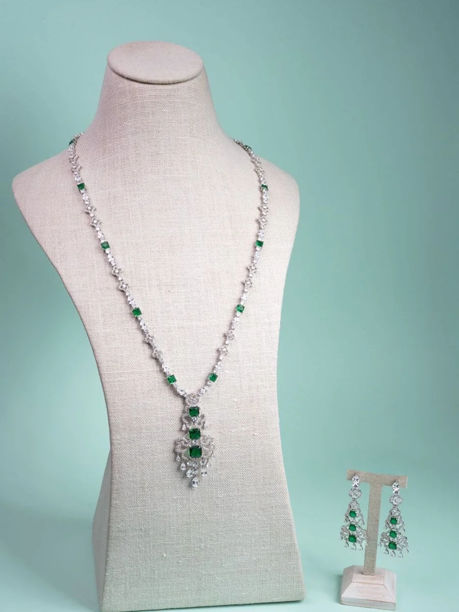 Crystal Drop Necklace Set, Emerald