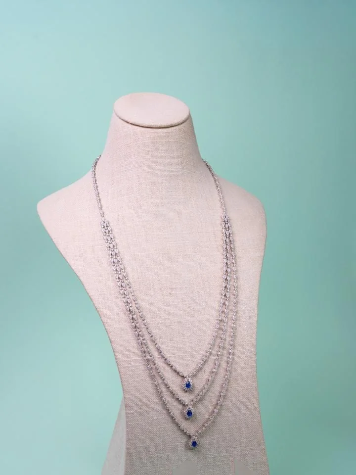 Triple-strand Crystal Necklace, Sapphire Drops