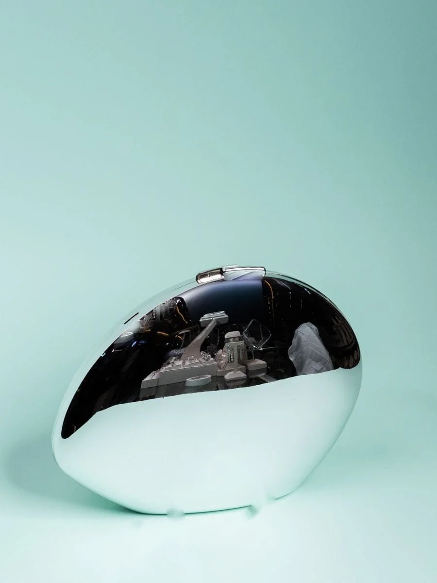 Mirror Oval Clutch, Silver