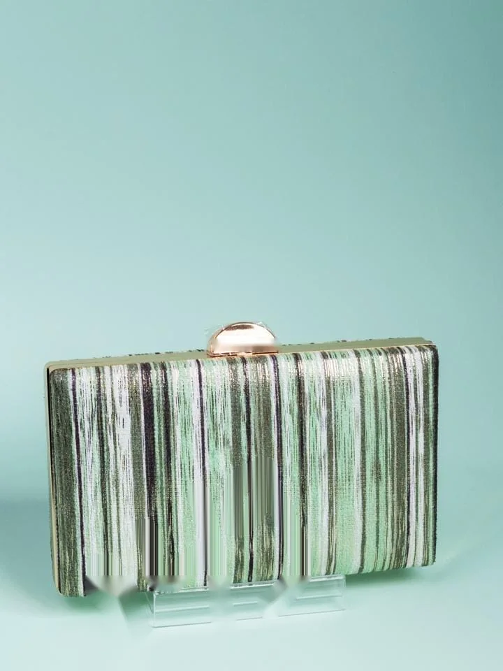 Striped Box Clutch, Green