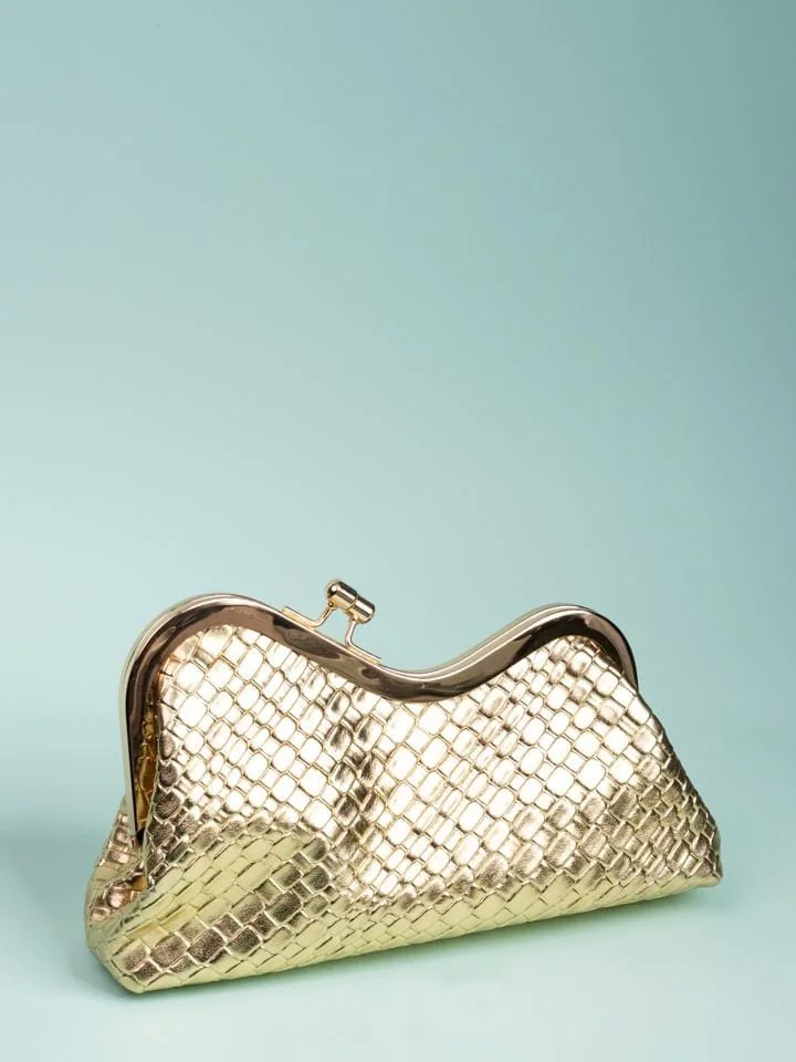 Woven Frame Clutch, Gold