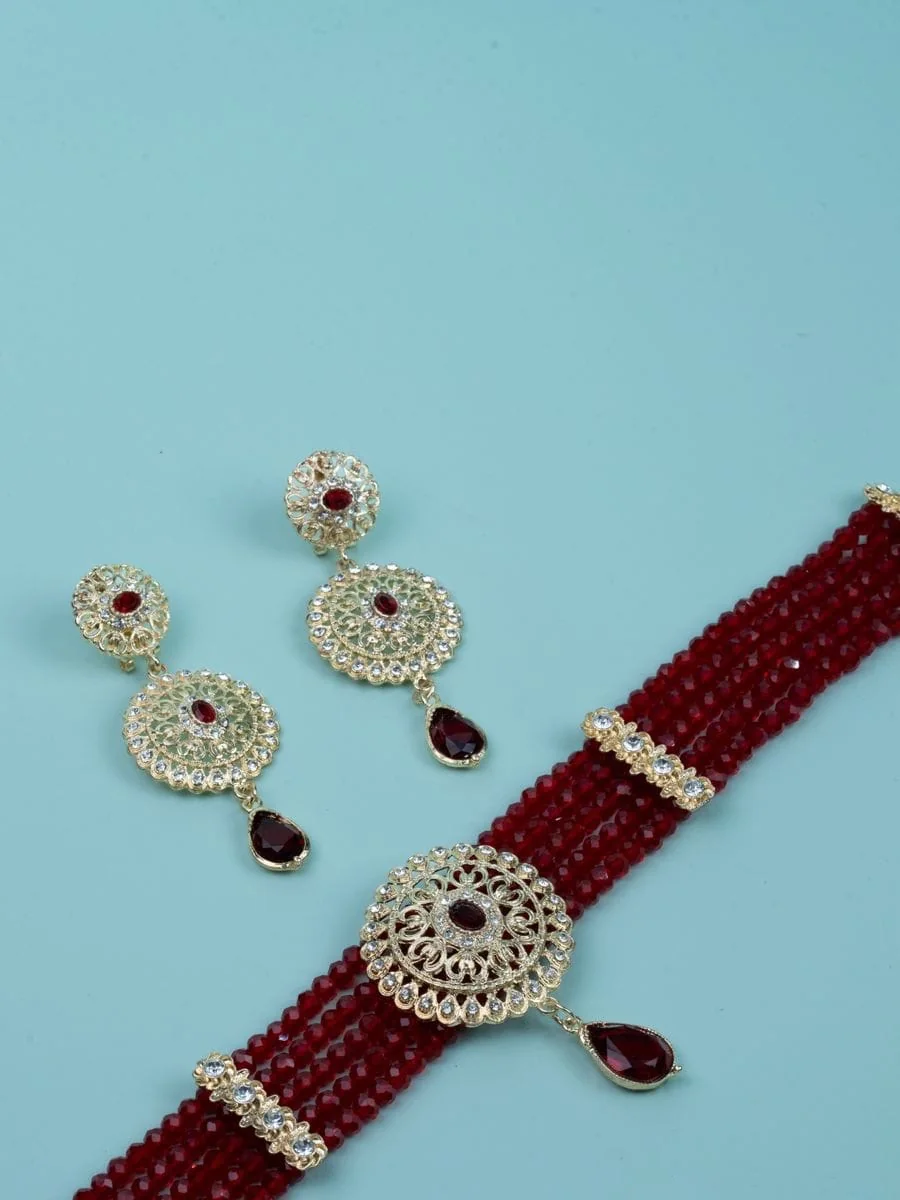 Bead Choker Set, Red