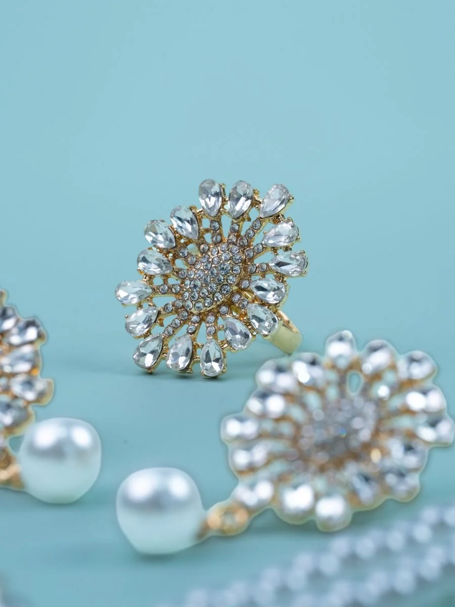 Pearl and Crystal Sunflower Set — 4
