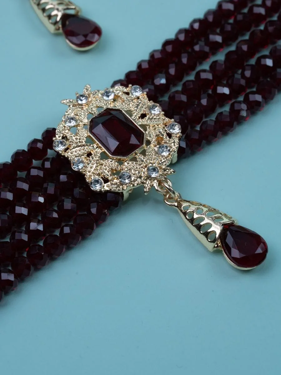 Bead Choker Set, Burgundy