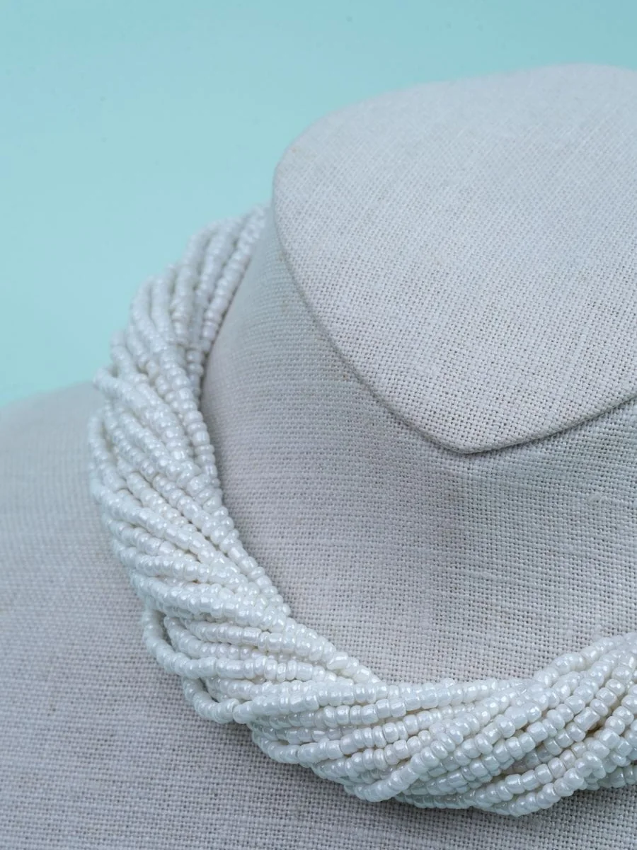 Twisted Bead Necklace, White — 2